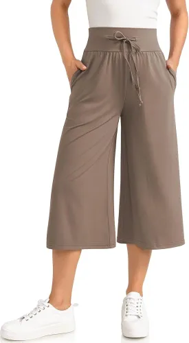 TARSE Wide Leg Cropped Palazzo Pants for Women Culottes with Pockets Summer Gaucho Pants