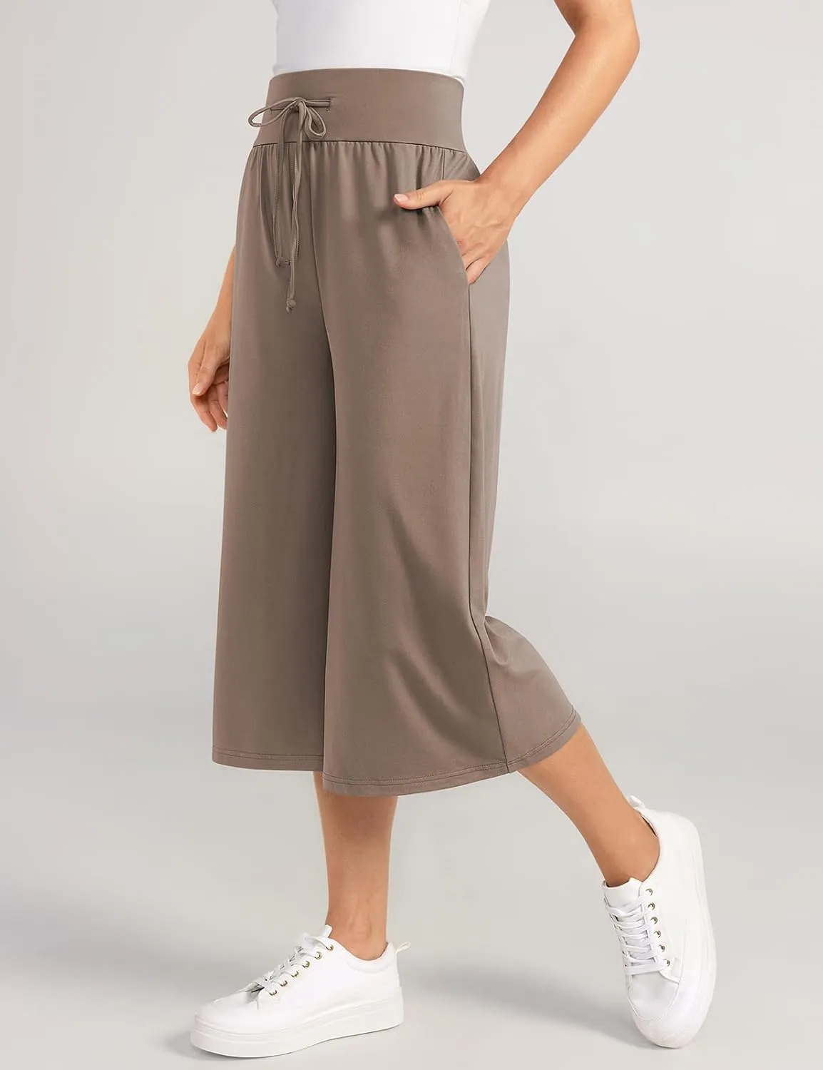 TARSE Wide Leg Cropped Palazzo Pants for Women Culottes with Pockets Summer Gaucho Pants
