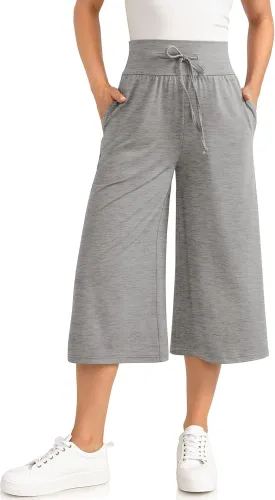 TARSE Wide Leg Cropped Palazzo Pants for Women Culottes with Pockets Summer Gaucho Pants