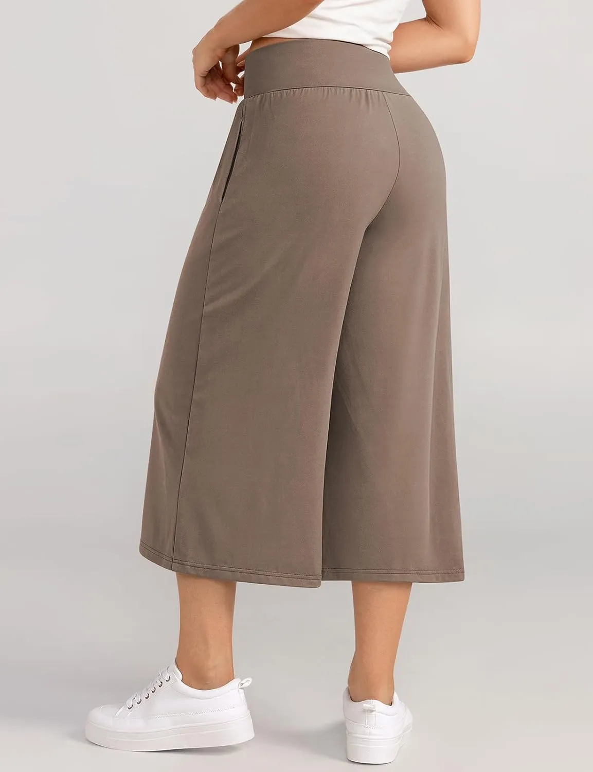 TARSE Wide Leg Cropped Palazzo Pants for Women Culottes with Pockets Summer Gaucho Pants