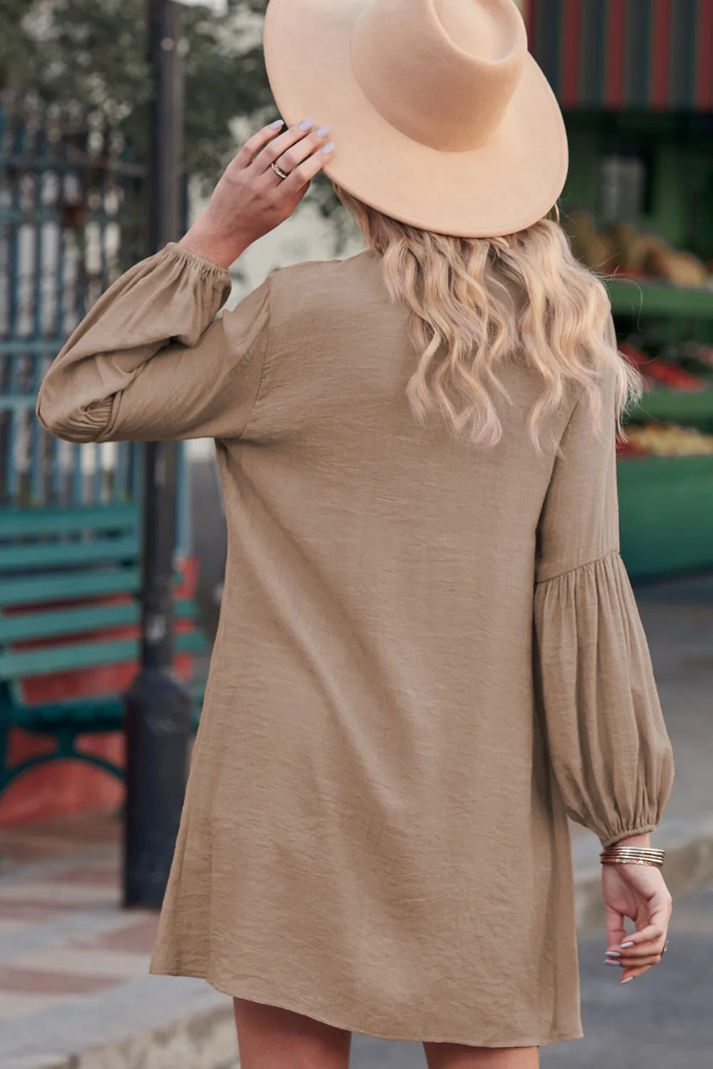 TEEK - Notched Button Up Balloon Sleeve Top