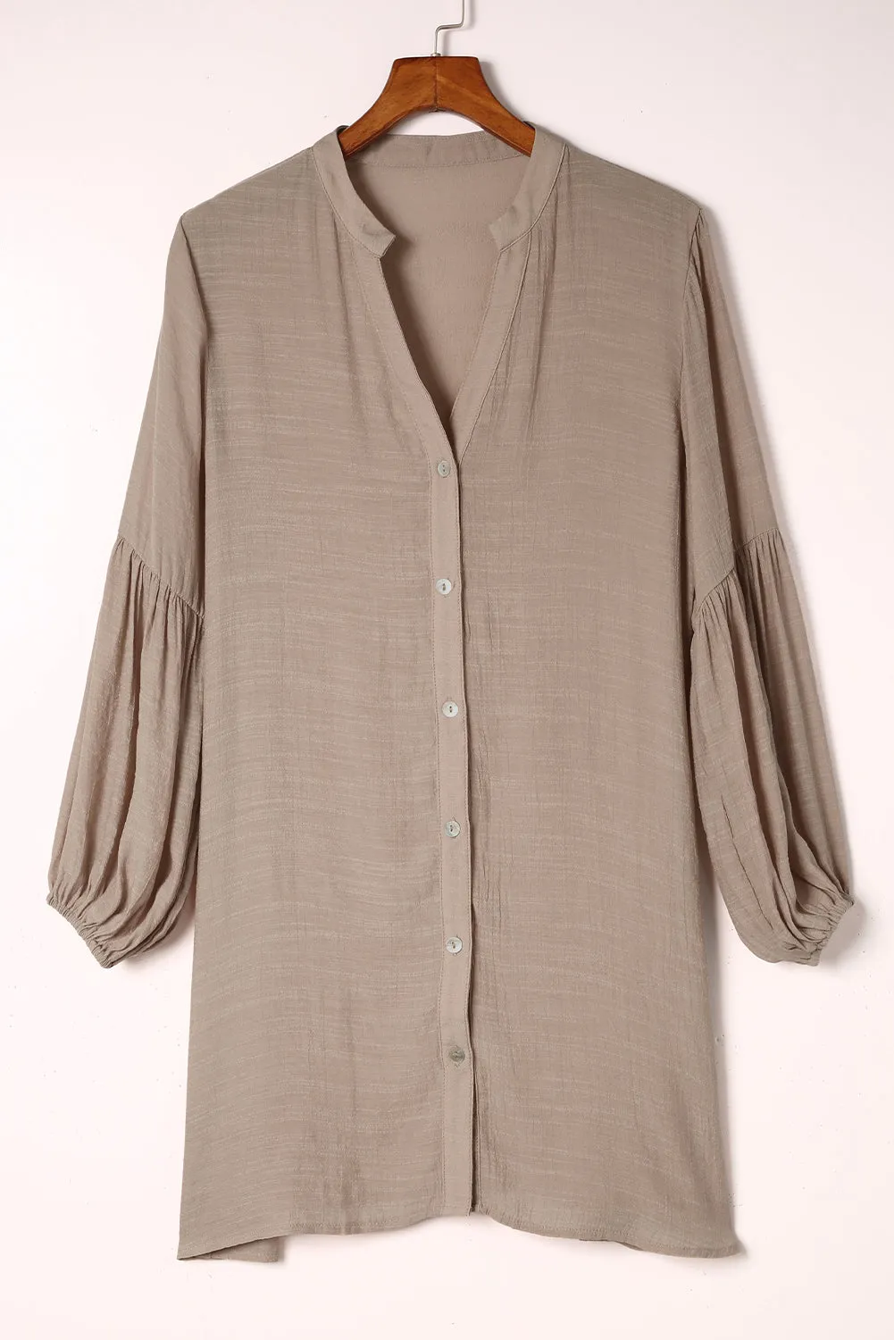 TEEK - Notched Button Up Balloon Sleeve Top