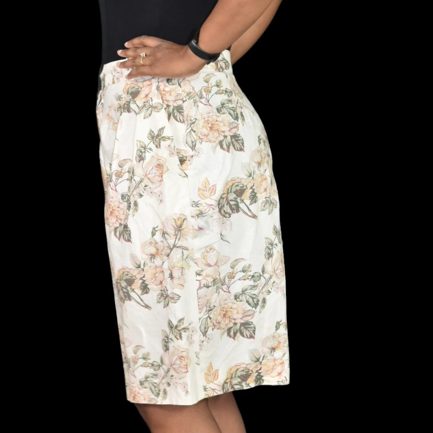 Vintage Abercrombie Fitch Floral Shorts Beige High Rise Culotte Linen Long Walking Longline Size 6