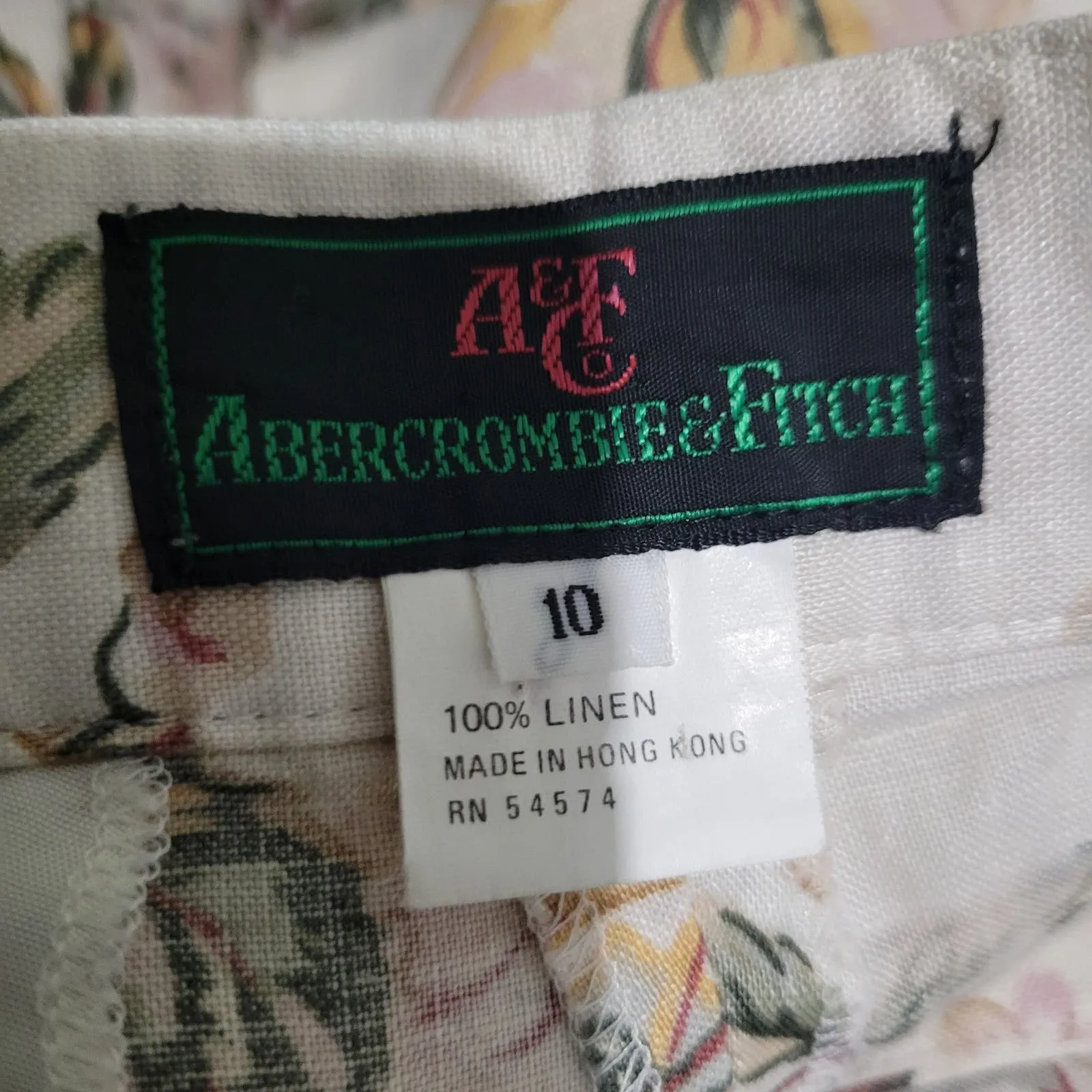 Vintage Abercrombie Fitch Floral Shorts Beige High Rise Culotte Linen Long Walking Longline Size 6