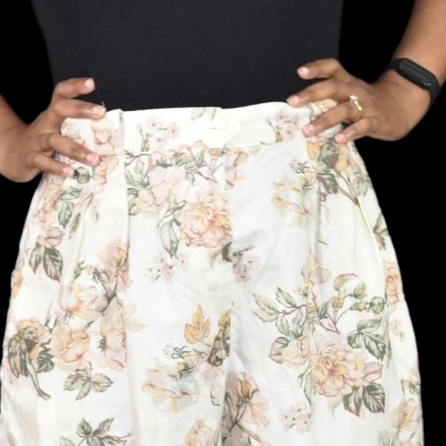 Vintage Abercrombie Fitch Floral Shorts Beige High Rise Culotte Linen Long Walking Longline Size 6