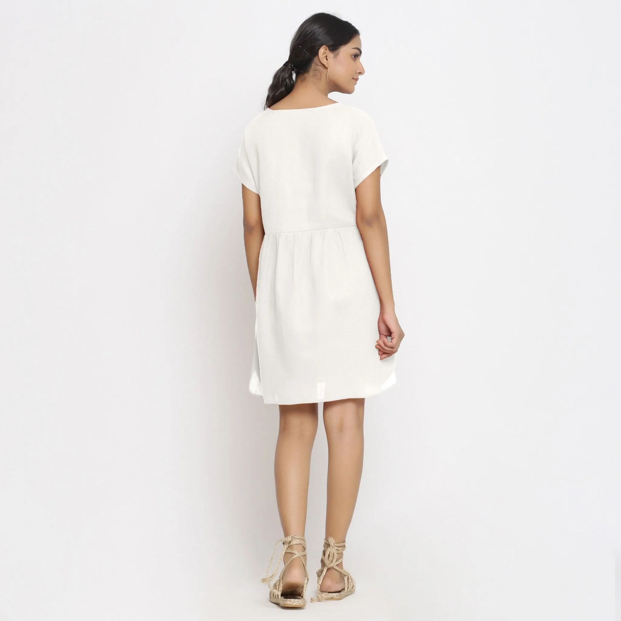 White 100% Cotton V-Neck Short Wrap Dress