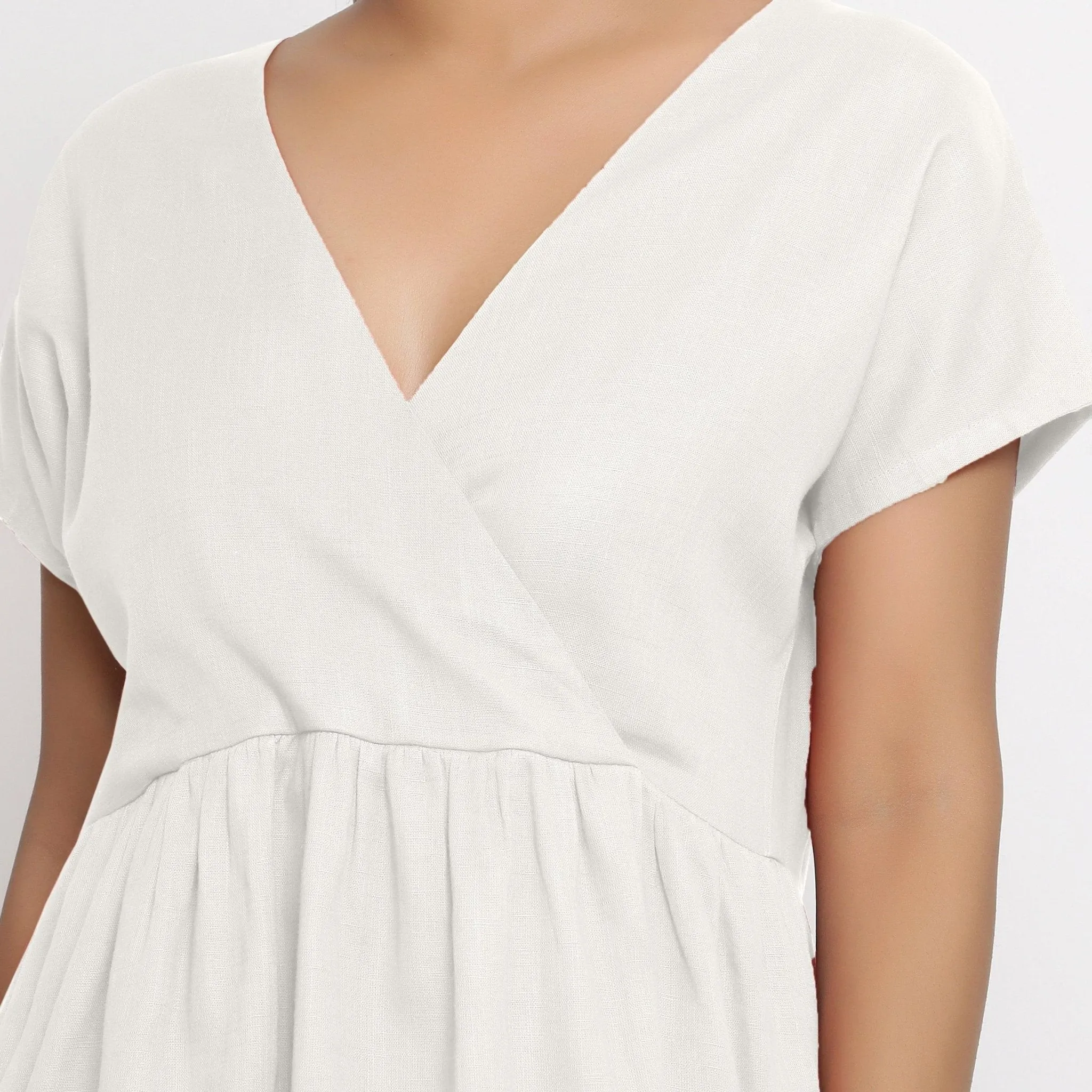 White 100% Cotton V-Neck Short Wrap Dress