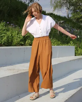 Wide leg linen pants ALCUDIA in Cinnamon
