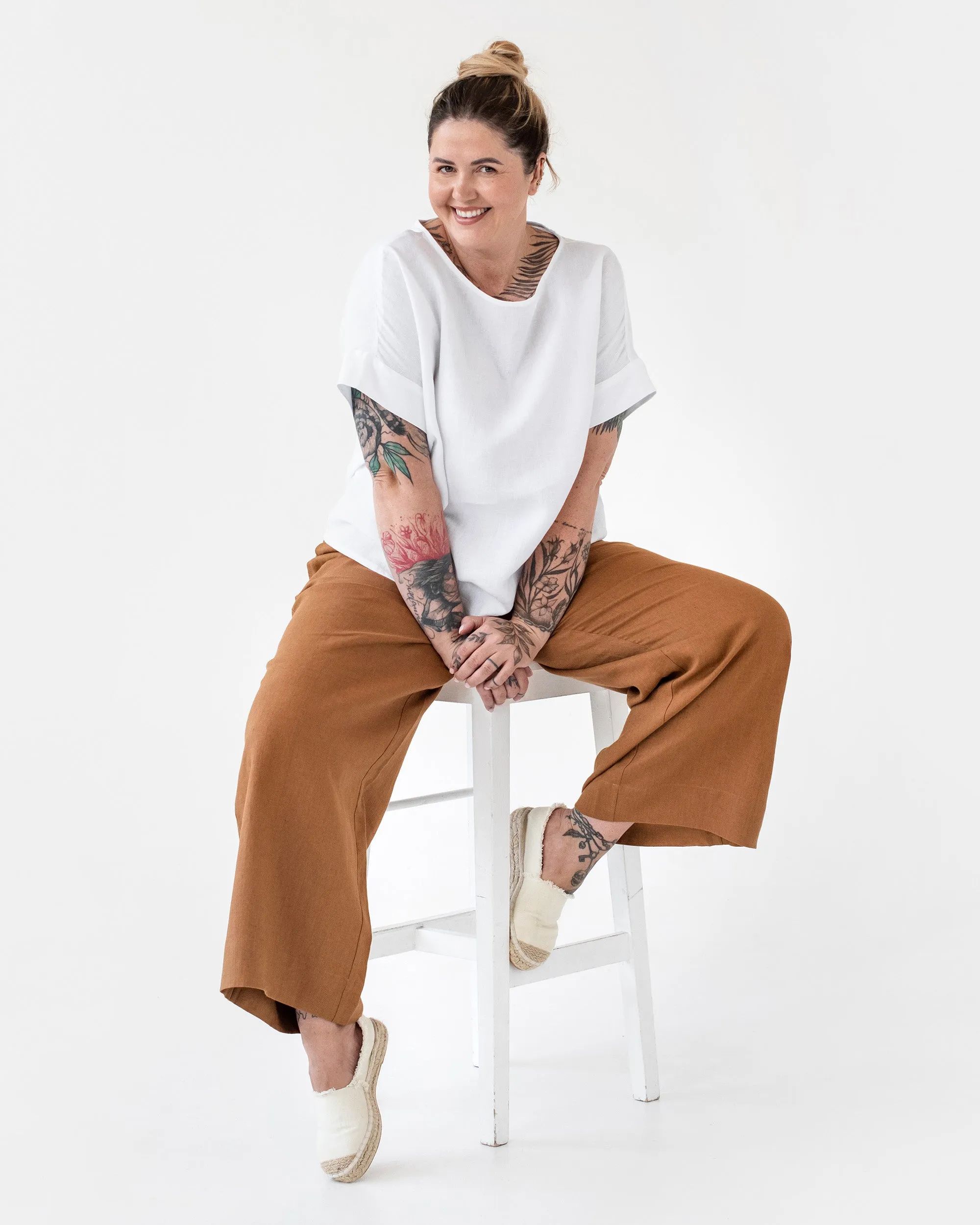 Wide leg linen pants ALCUDIA in Cinnamon