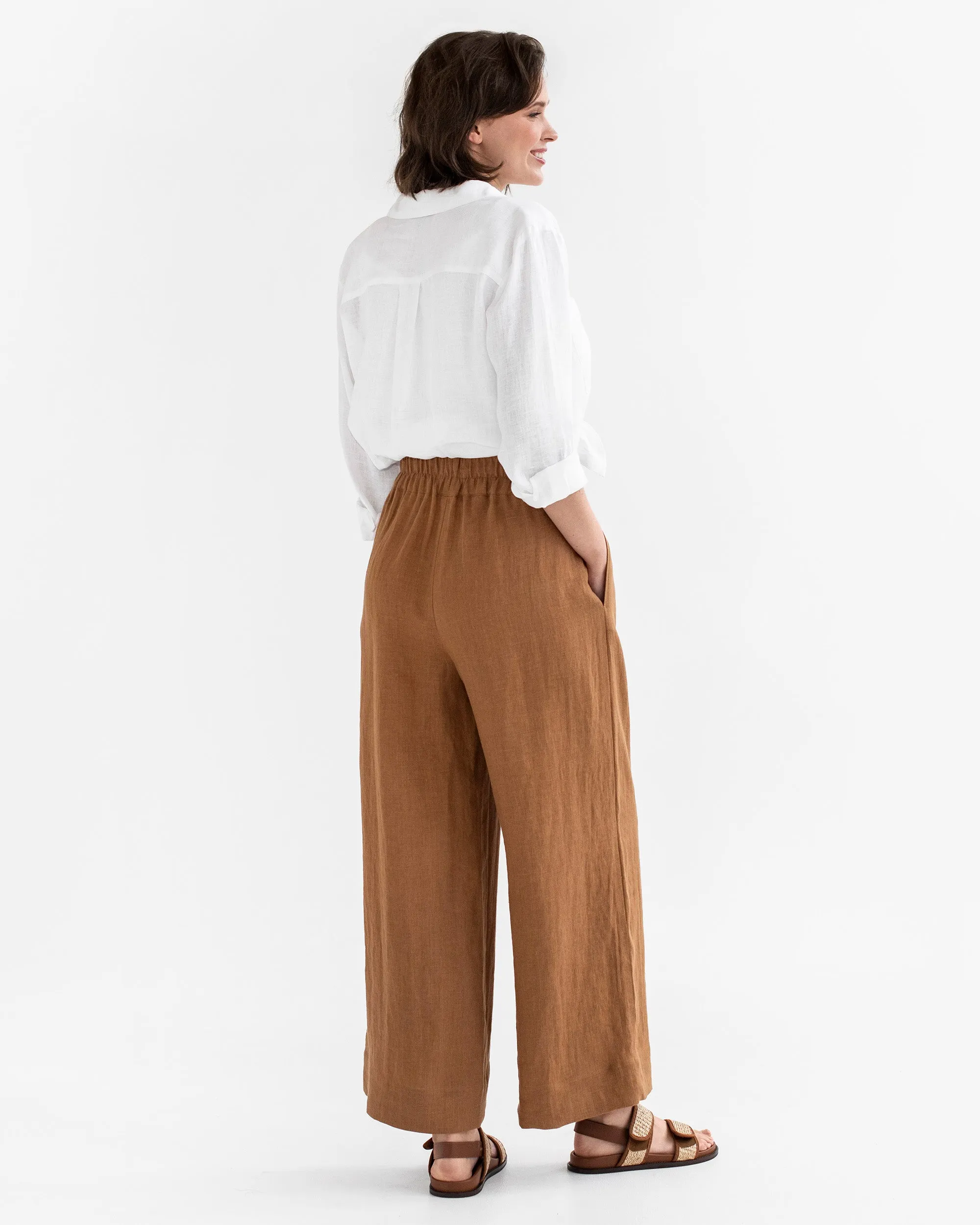 Wide leg linen pants ALCUDIA in Cinnamon