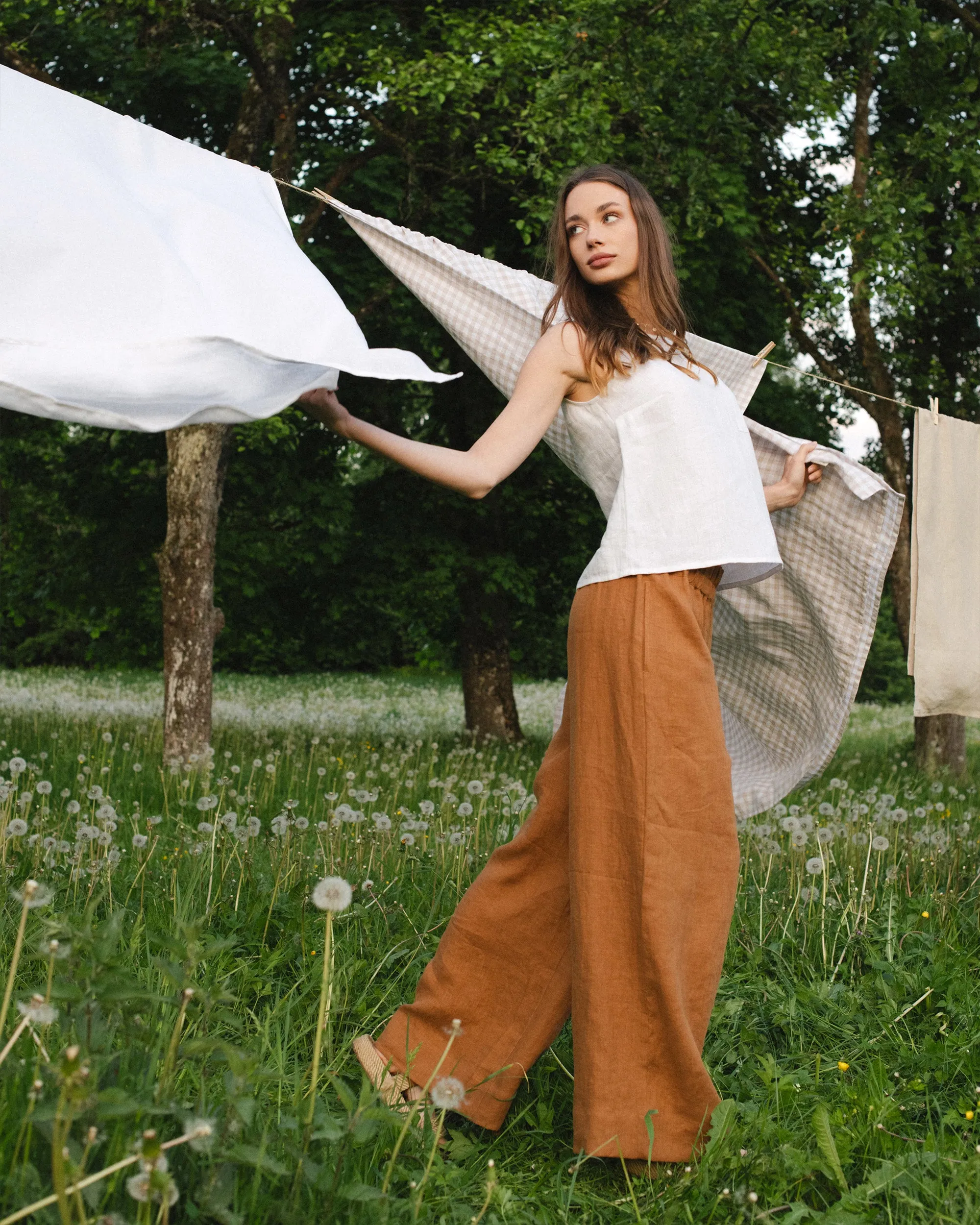 Wide leg linen pants ALCUDIA in Cinnamon