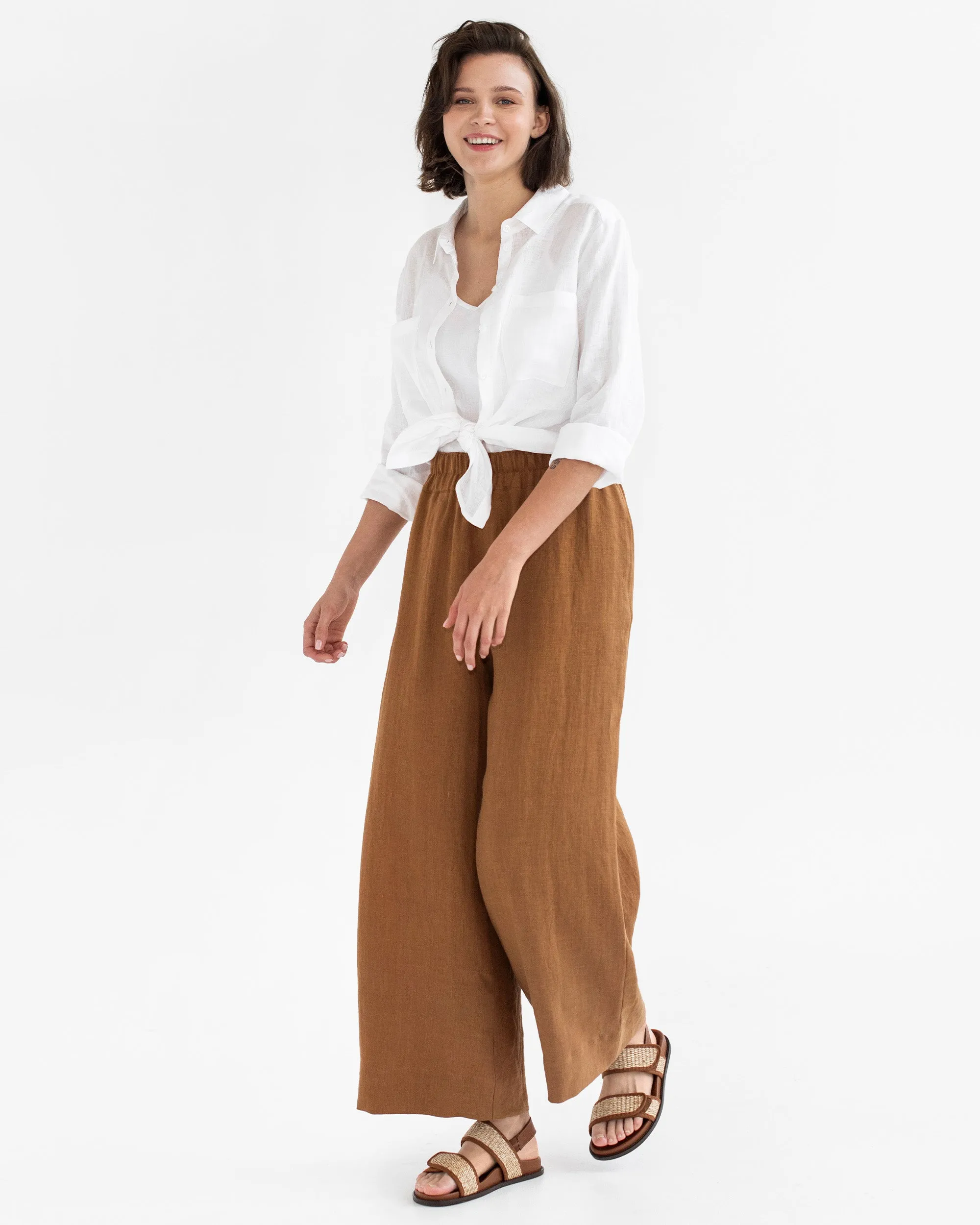 Wide leg linen pants ALCUDIA in Cinnamon