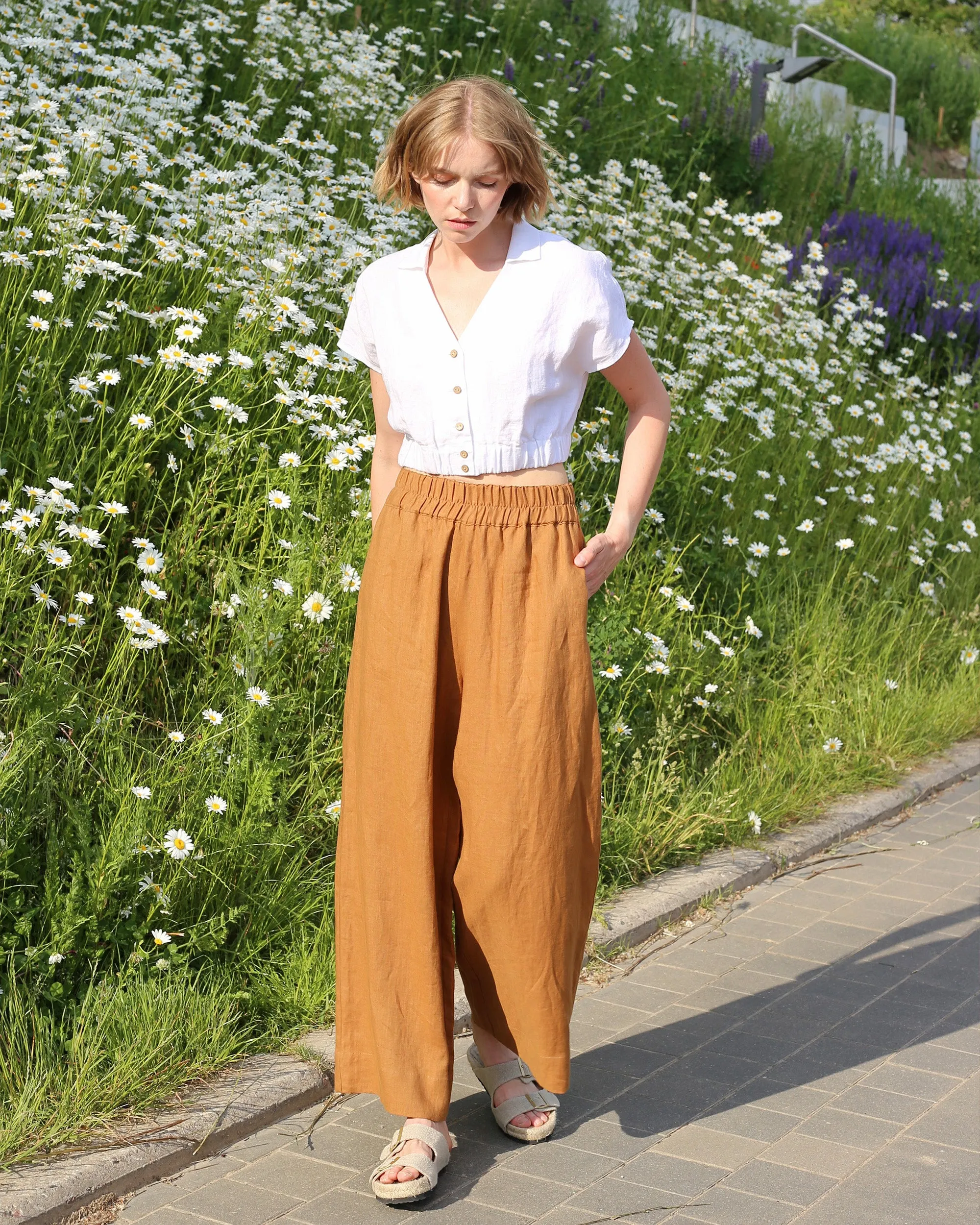 Wide leg linen pants ALCUDIA in Cinnamon