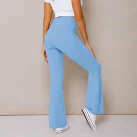 Women's Flare Leggings with Pockets-Crossover High Waisted Bootcut Yoga Pants-Tummy Control Bell Bottom Leggings