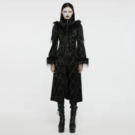 Women's Gothic Faux Fur Splice Jacquard Coat with Hood