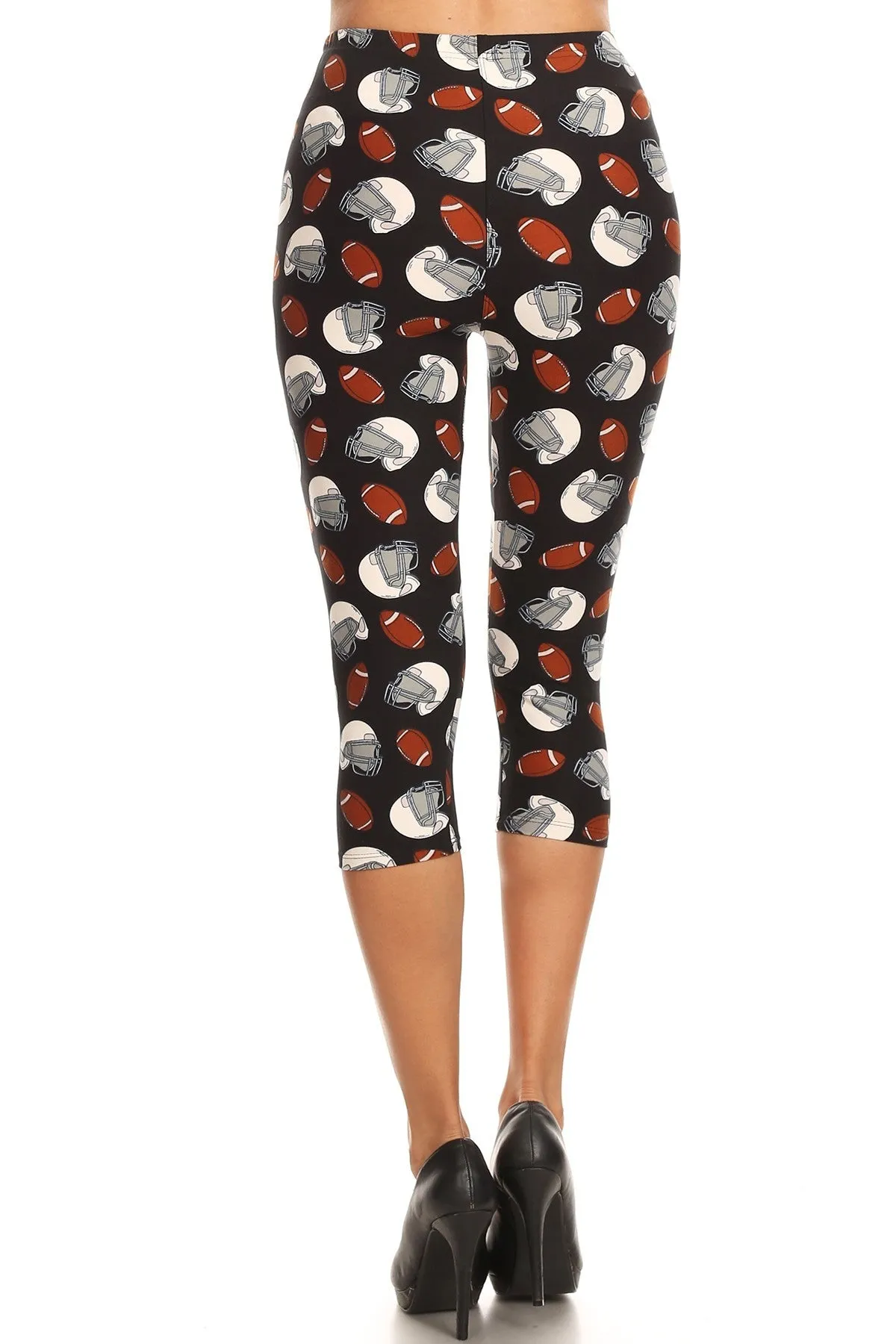 Women's Regular Football Helmet Printed Cropped Capri Leggings