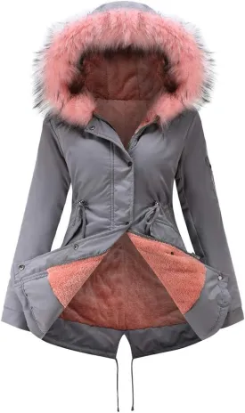 Women's Winter Sherpa Lined Faux Fur Hooded Jacket Mid Long Safari Parka Coat Thickened Windproof Outwear with Pockets