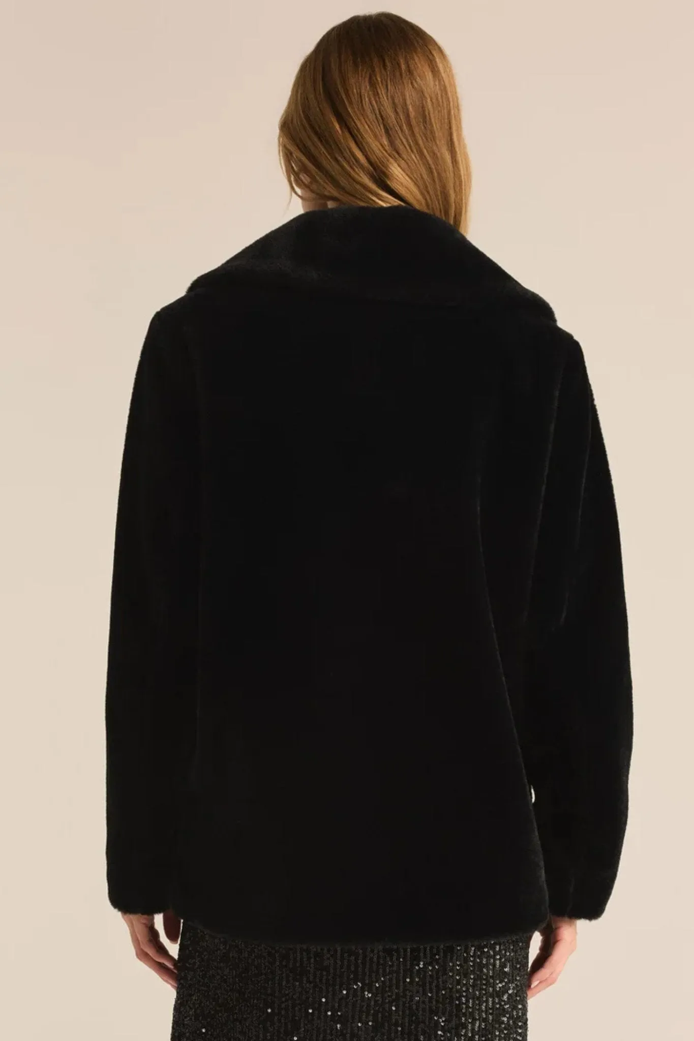 Z Supply: Gem Double Breasted Fur Coat in Black