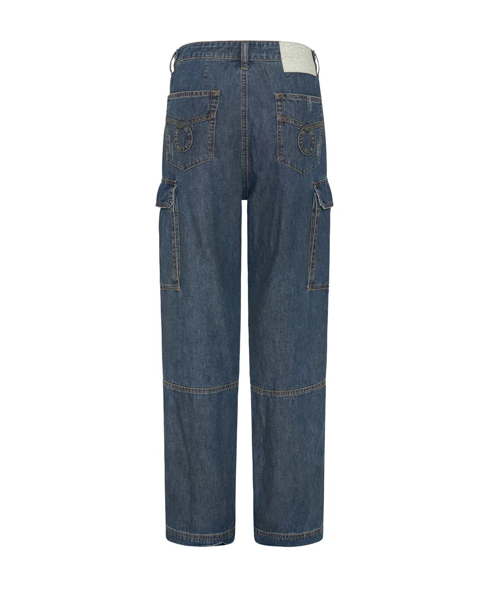 Zipped Cargo Motion Denim Jeans - Used Blue